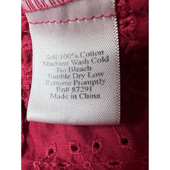 Johnny Was Tunic Top Shirt Red Sleeveless Floral Eyelet Babydoll Small DIY Read - Picture 9 of 11